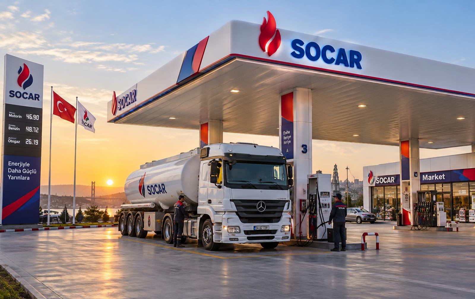 SOCAR istasyonunda yakıt ikmali yapan Hazar Global tankeri
